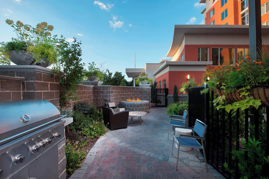 Comfortable suite interior with modern furnishings and warm lighting